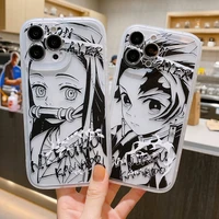 demon slayer frosted transparent phone case iphone 13 12 11 pro max 7 8 plus x xr soft silicone cover phonecase shell men gift