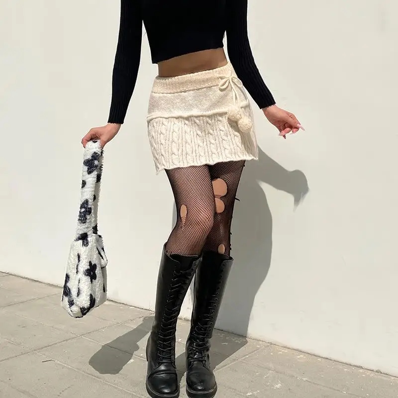 

Women's Skirts Skinny Low Waisted Lace Up Fur Knitted Mini Skirts Cute Sweet Pencil Skirts Twist Short Women Skirts Spring Chic