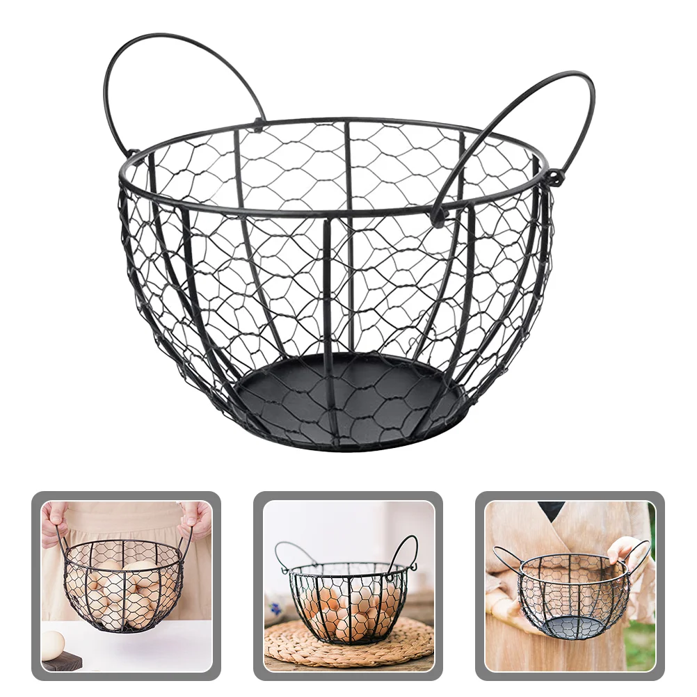 

Wire Woven Basket Food Storage Baskets Egg Fresh Eggs Retro Decor Fruit Round Countertop Hollow