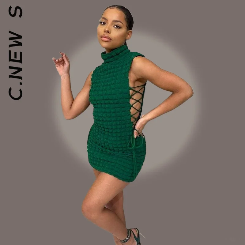 Женское многослойное платье в клетку с высоким воротником Y2K |