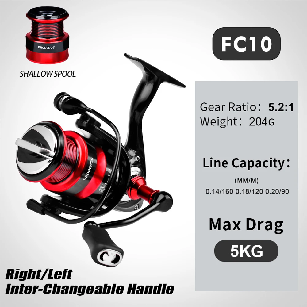 

Fishing Reel FC10 FC20 Series Spinning Reel 5KG Max.Drag 5.2:1 Ratio Left&Right Hand Lightweight for Carp Freshwater Saltwater