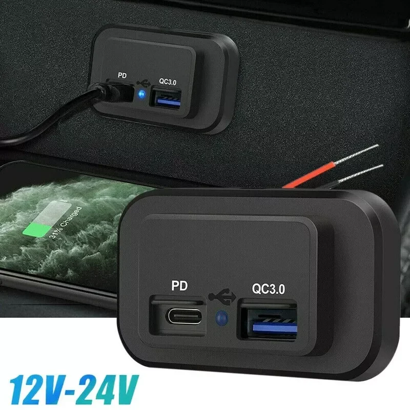 

Type C USB Port Car Fast Charger Socket Power Outlet Panel Mount Waterproof Mobile Phone Charger for Car Boat Caravan