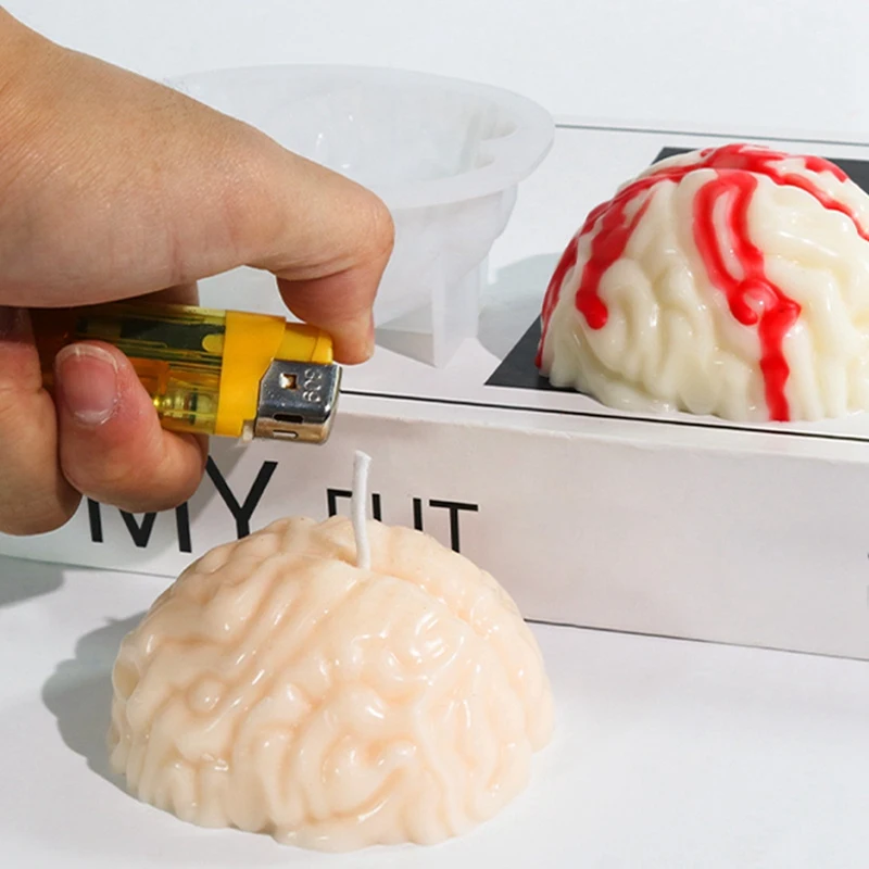 Силиконовая форма в виде 3d-мозга для изготовления свечей на Хэллоуин смола