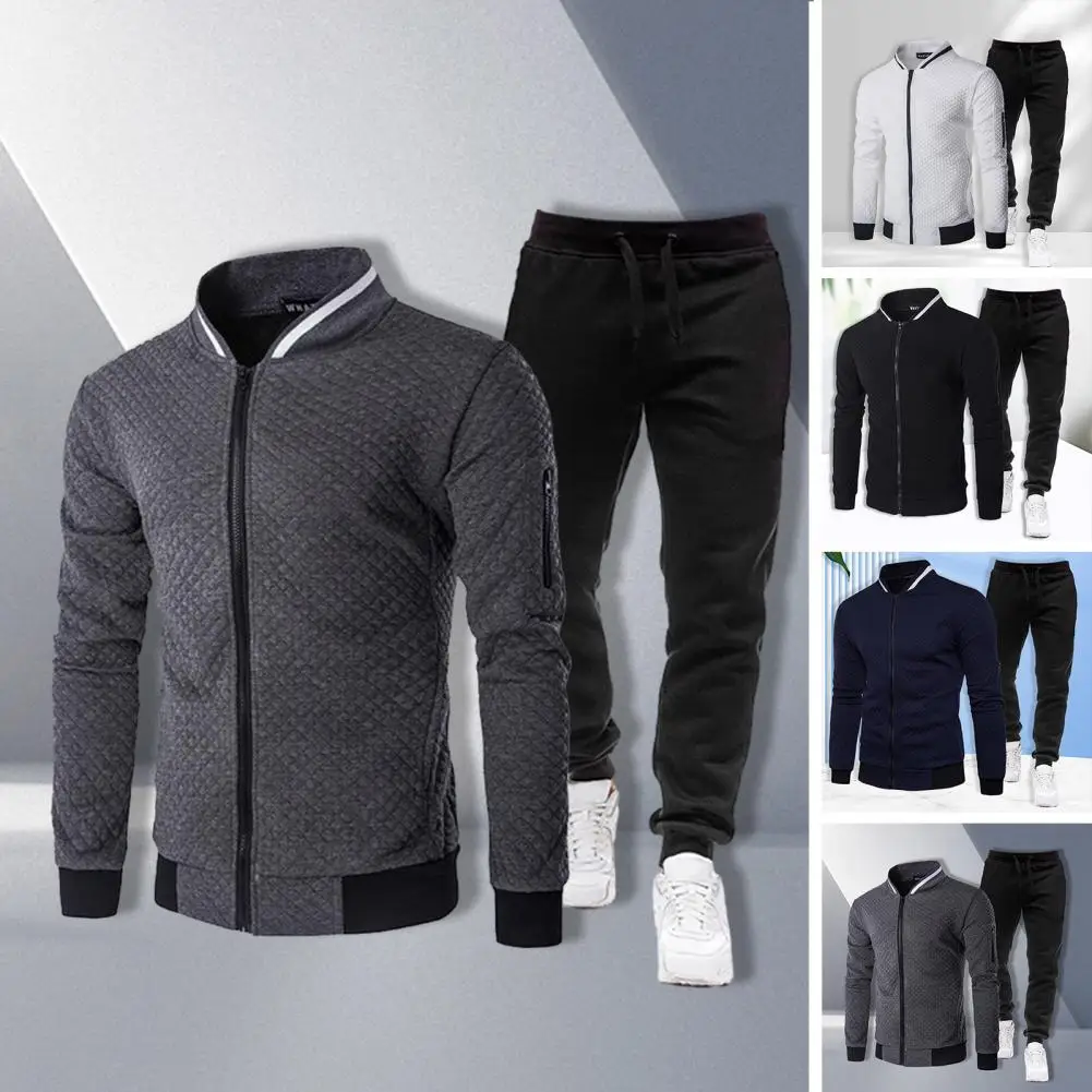 

Stylish Men Activewear Autumn Winter Men's Sports Tracksuit Set Stand Collar Zipper Jacket Elastic Waist Jogger for Running
