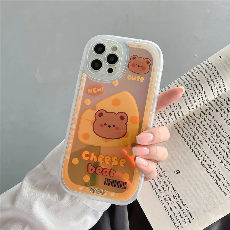 Luxury Laser Glitter Phone Case for IPhone 14 13 12 11 Pro Max XR XS 7 8 Plus X Cute Cartoon Bear Rabbit Soft Back Cover Shell