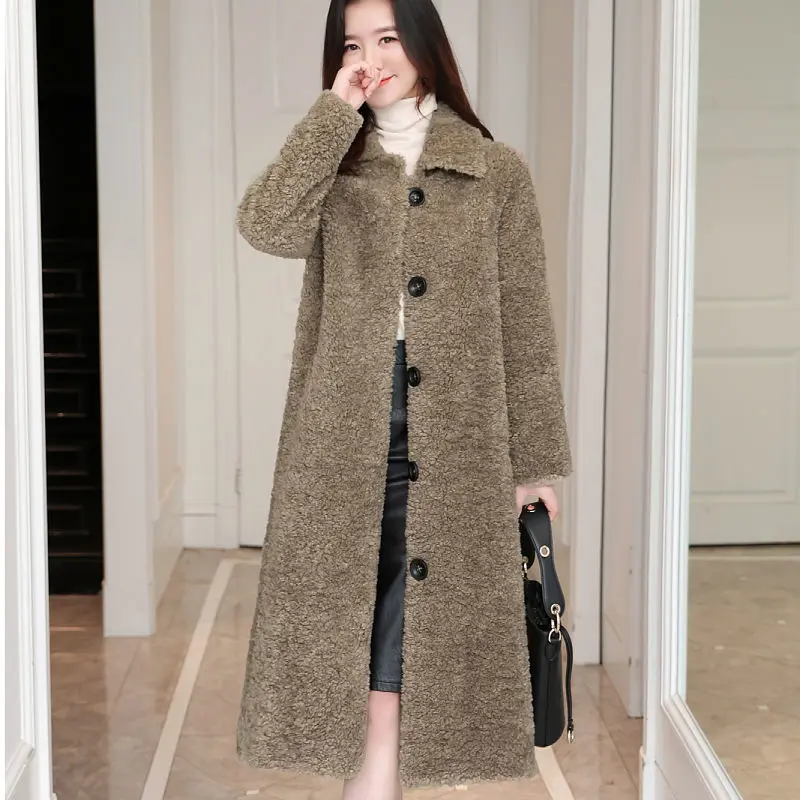 Jacket Women Wool Fur Coat Solid Thicken Warm Long Lamb Fur Coat for Women's Clothes Winter Jackets Loose Overcoat Femme E529
