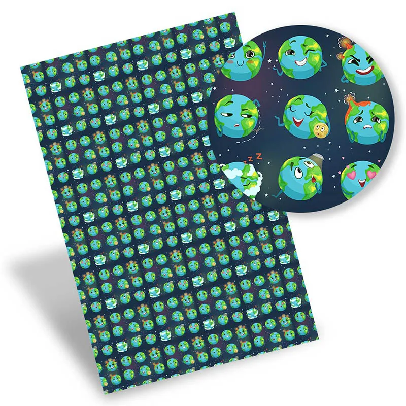 

Faux Synthetic Leather Sheet Cartoon Planet Printed Leather Fabric For DIY Bows Handbag Craft Home Decoration Supplies 22*30cm