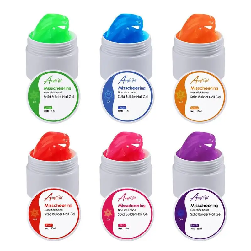 

Solid Builders Gel 6 Colors Solid Builder Glue Nail Tips Hard Gel Night Light Non-Sticky Modeling Gel Nail Extension Kit Press