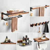Punch-free walnut folding bath towel rack bathroom wall hanging rack toilet paper rack corner rack towel hanging paper basket pe