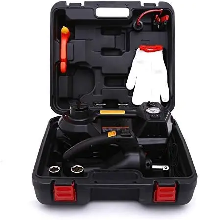 

Jack Kit 5 Ton 12V Car Jack Hydraulic with IMPACT Wrench and Tire Inflator , Car Floor Jack Red with LED Light
