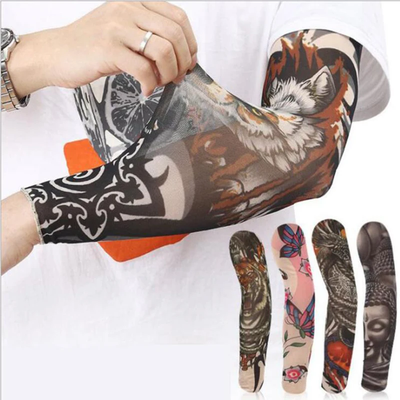 Fashion New Men Flower Arm Tattoo Sleeves Seamless Outdoor Riding Sunscreen Arm Sleeves Sun Uv Protection  Arm Warmers for Women