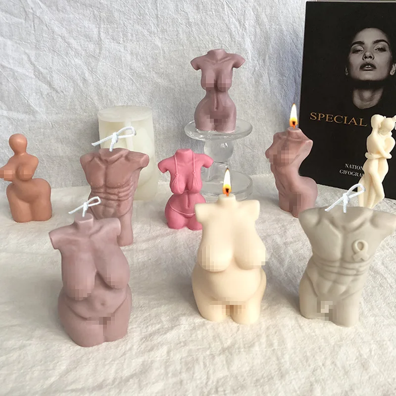 

DIY silicone mold for human candles Fat woman and man plaster drop glue portrait aromatherapy candle mineral incense stone mold