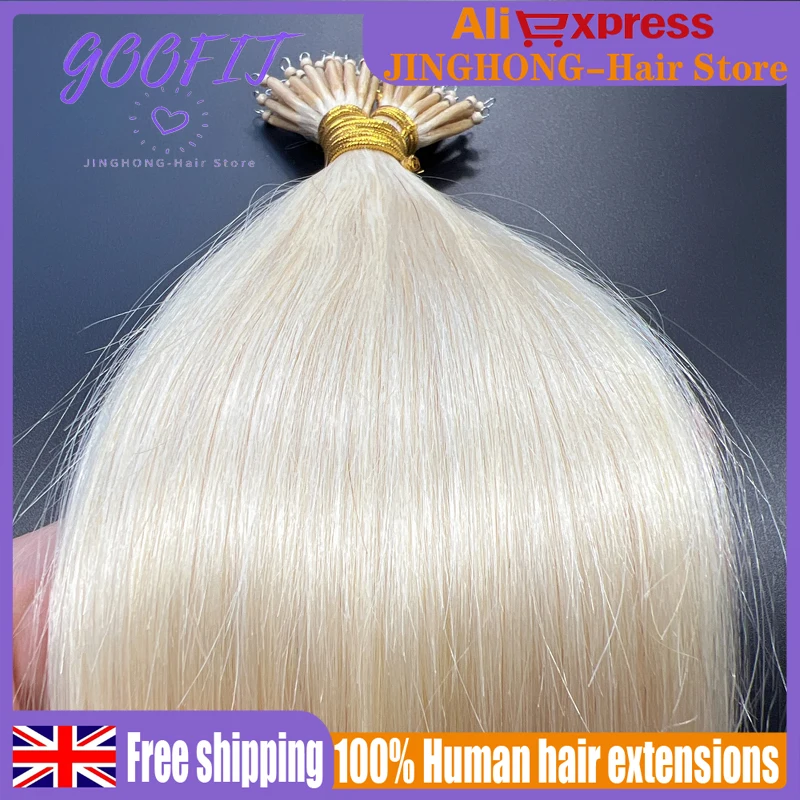 GOOFIT 100% Human Hair Extensions Tip Remy Nano Ring Micro Beads Double Drawn 14