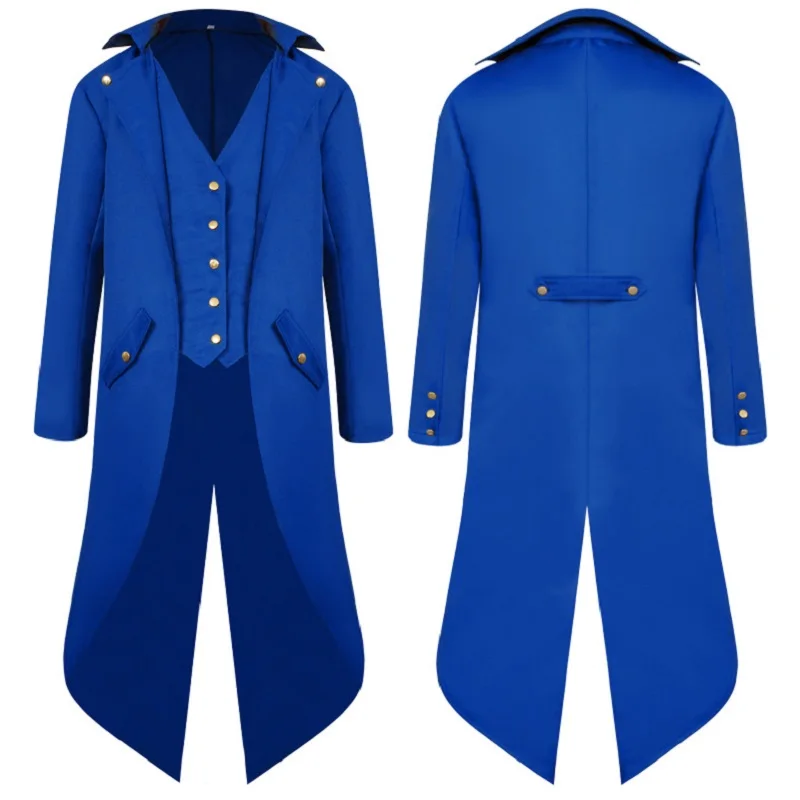 

Wepbel Men's Mid-Length Overcoats Jacket Punk Halloween Jackets Long Sleeve Medieval Retro Clothing Retro Swallowtail Men Coats