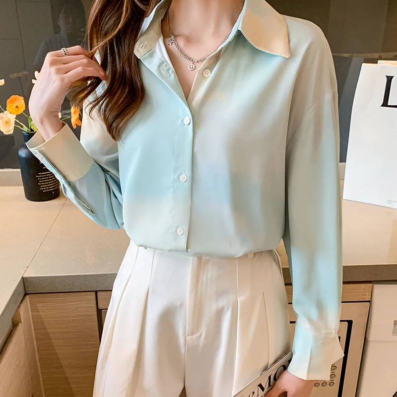 

Женская шифоновая блузка на пуговицах, с длинным рукавом и принтом, 2022