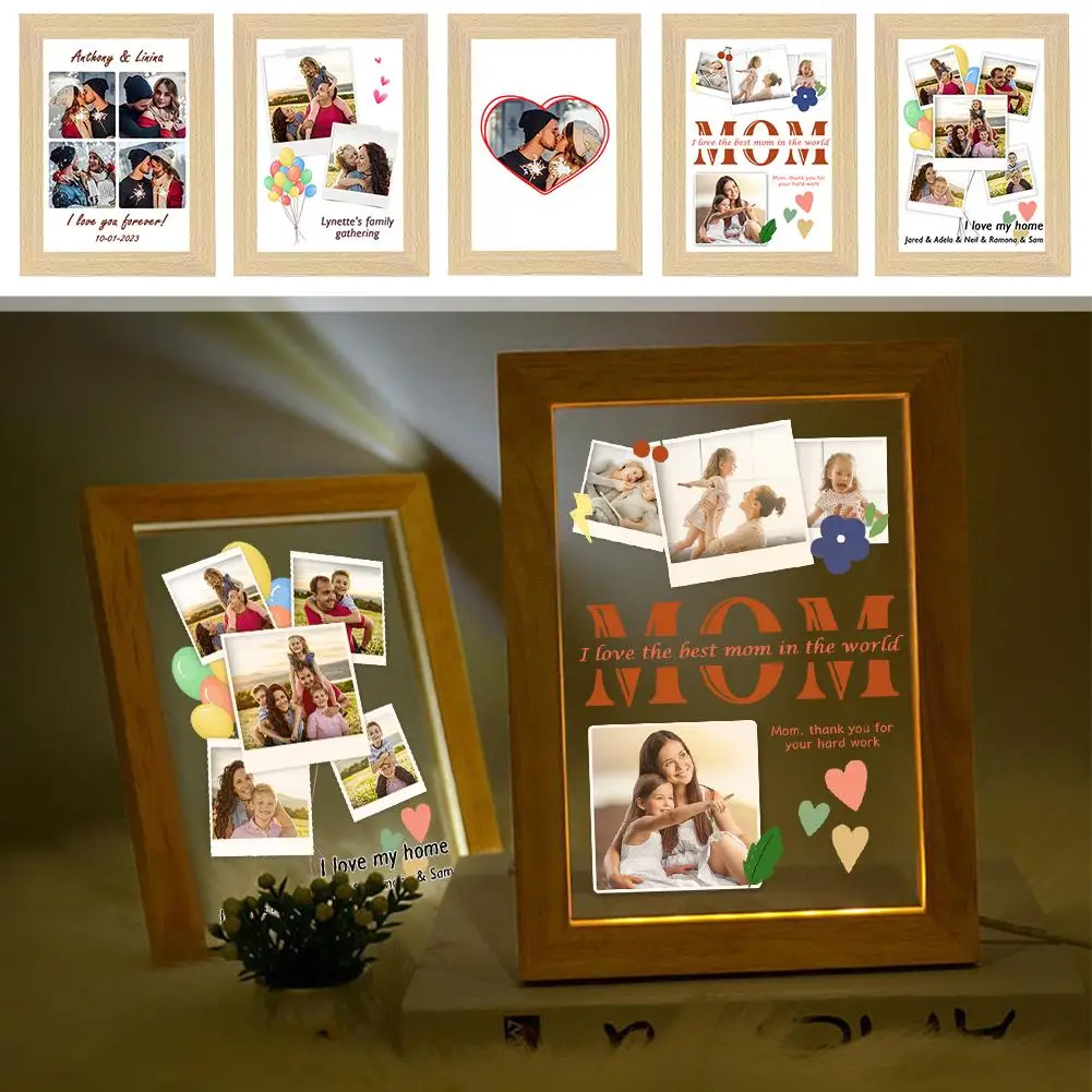 

Custom Lovers Photo Frame Night Light Personalized Powered LED USB Photos Couple Acrylic Lamp Anniversary Day Valentine's G V1Q0