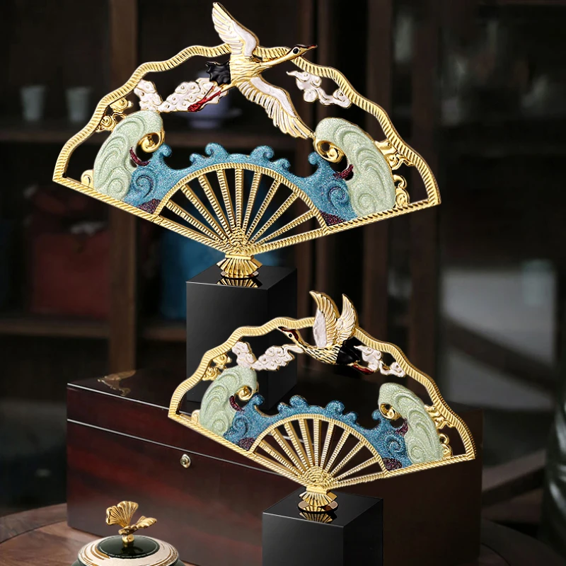 

Chinese New Year Gift 2022 Decorative Fan Living Room Tables Decor Zinc Alloy Product Accessories