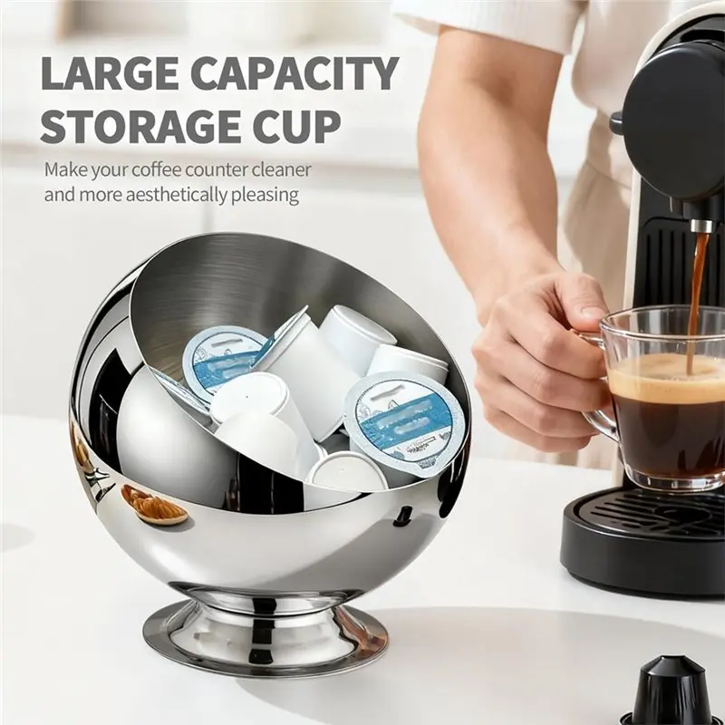 Фото Держатель для кофейных капсул M12K — Металлический диспенсер большой емкости для капсул K-Cup, совместимый с Nespresso — Серебристая отделка для хранения №4