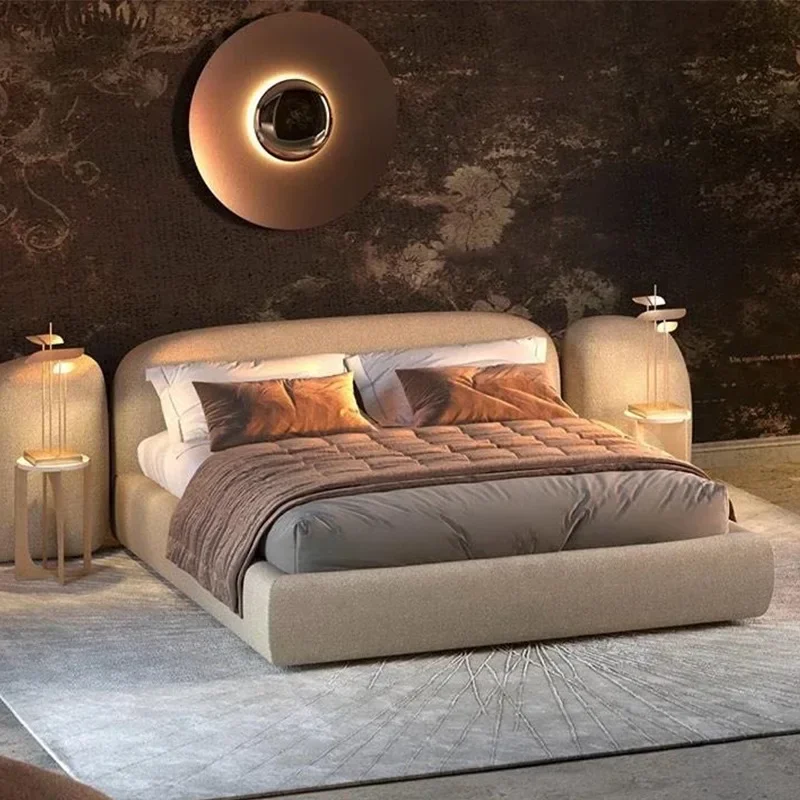 Фото Современная кровать размера «queen-size» Cream Wind Pebble VAO, минималистичная дизайнерская кровать размера «queen-size», мягкая сумка для спальни из флиса ягненка №3