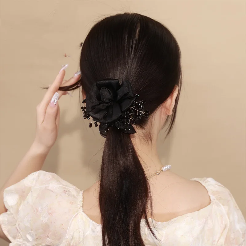 

New Color Silk Yarn Headdress Flower Cloth Hair Accessories Temperament Organza Hair Rope Crystal Hair Accessories for Women