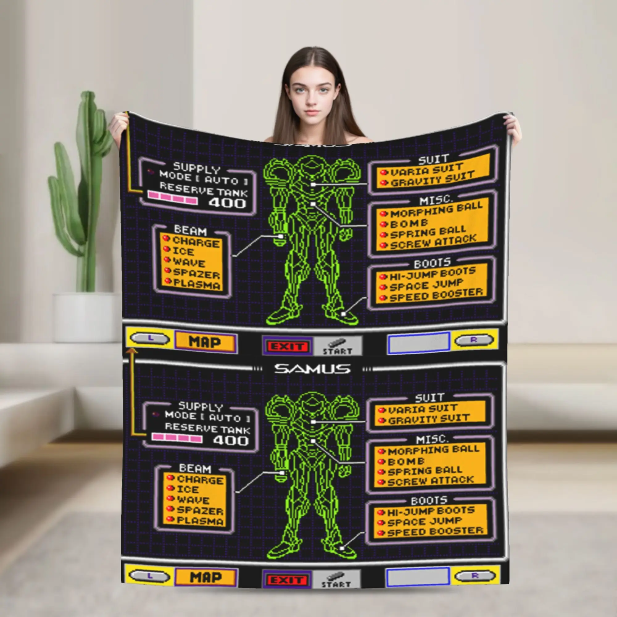 Фото Одеяла Metroids Samus Blueprint, шерстяные одеяла, кровать, диван, персонализированные легкие покрывала №1
