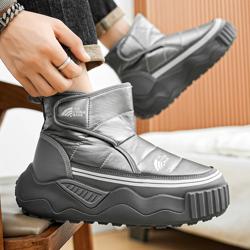 Новые зимние черные мужские ботинки на платформе теплые плюшевые модные