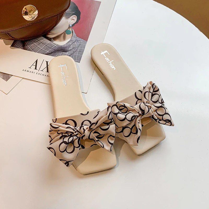 Slippers 2023Summer Fashion Sandals Shoe Women Bow Summer Sandals Slipper Indoor Outdoor Flip-flops Beach Shoes Female Slippers