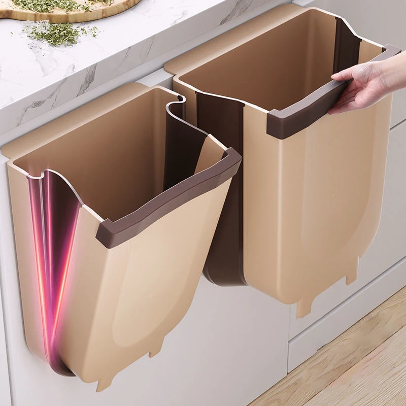 

Kitchen Wall-mounted Trash Can Folding Waste Bin Kitchen Cabinet Door Hanging Trash Bin Bathroom Toilet Car Garbage Storage Bin