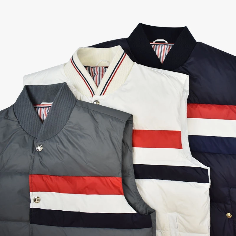 TB THOM Men's Jackets Winter Fashion Brand Down Men's Clothing Matte Nylon Contrast RWB Stripe  Harajuku Casual TB Jacket Vest