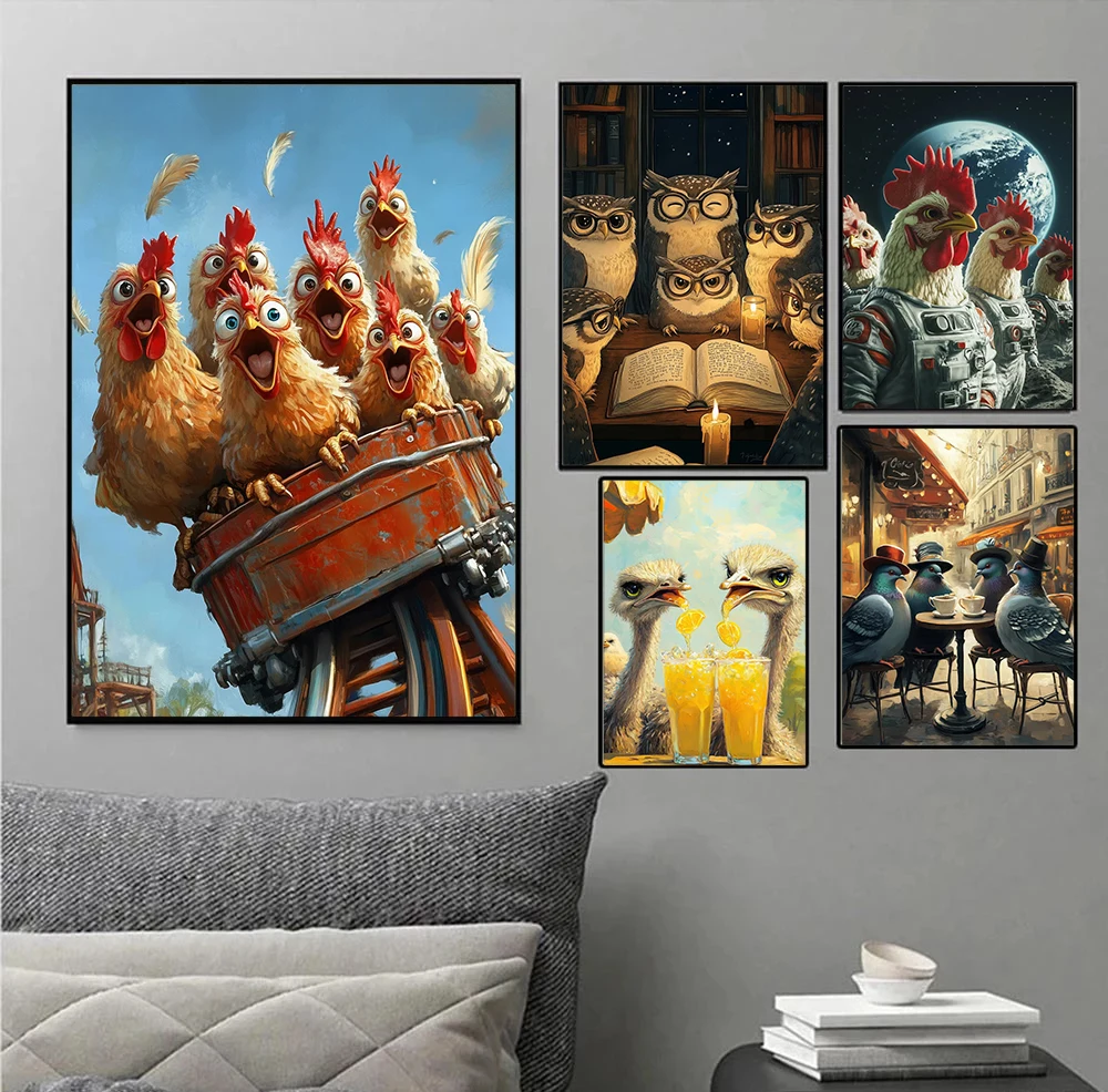 Петух астронавт джентльмен страусиный сок постеры и принты холст живопись