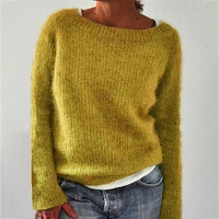 women autumn winter sweater knitted pullover women long sleeve round neck solid color sweater casual loose femme clothes 2021