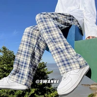 plaid pants mens korean version trend loose straight trousers spring and autumn new ins pendant casual wide leg pants