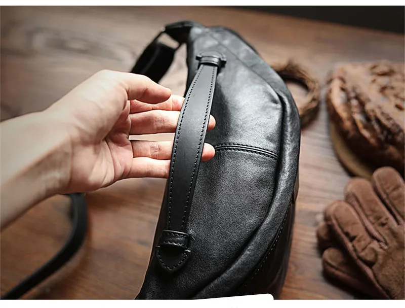 Simple casual luxury natural real leather men large-capacity black chest bag outdoor daily retro soft cowhide teenager waist bag