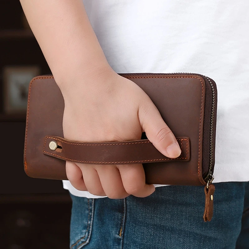 

Multifunctional Mens Purse Large Capacity Portable Leather Clutch Bag Long Type Wallets for Credit Card Cash Cellphone