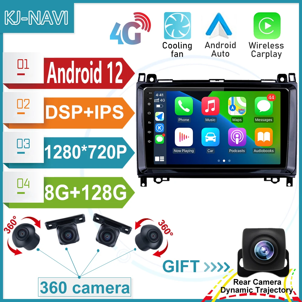 

Автомобильный радиоплеер, GPS стерео Мультимедиа BT 9 "Android 12,0 Carplay для Mercedes Benz B200 Sprinter W906 W639 AB Class W169 W245