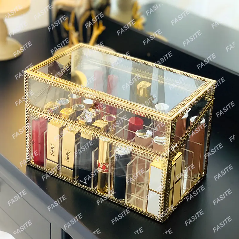 

Luxury Rose Gold Makeup Organizer Transparent Display Cosmetics Organizers Shelf Lipstick Jewelry Cosmeticos Home Items OA50MO