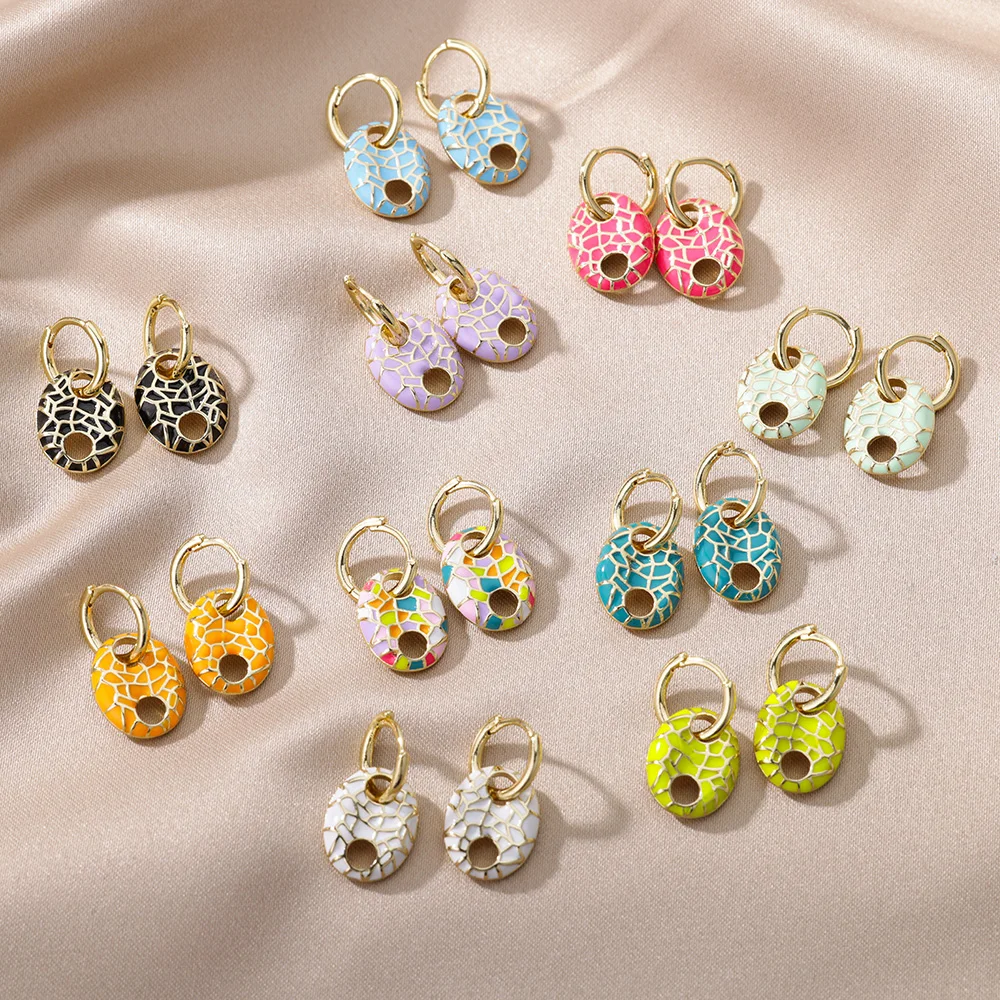 

Romalar Pendientes Mujer Stud Earrings For Women Vintage Elegant Gold Plated Bride Jewelry Enamel Ice Crack Earrings Turquoise