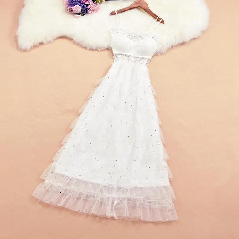 

Women 2022 Summer French Retro Wrapped Chest Sleveless Dress Female Solid Color Cake Dresses Ladies Sweet Lace Long Vestidos K72