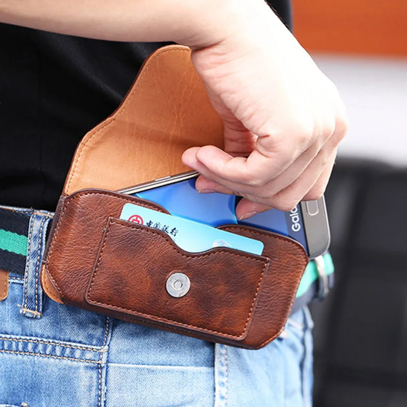 Vintage Leather Card Holder Phone Bag Mobile Belt Clip Case Holster Belt Pouch Men Waist Pack For Xiaomi 9 iPhone Samsung Huawei