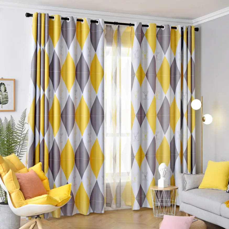 

Nordic style curtains living room bedroom dining room full blackout diamond curtains simple and modern kids room boy girl room
