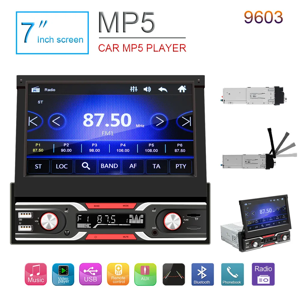 

9603 telescopic screen 7 inch bluetooth car MP5/MP3 player AM/FM/RDS radio mobile phone interconnection