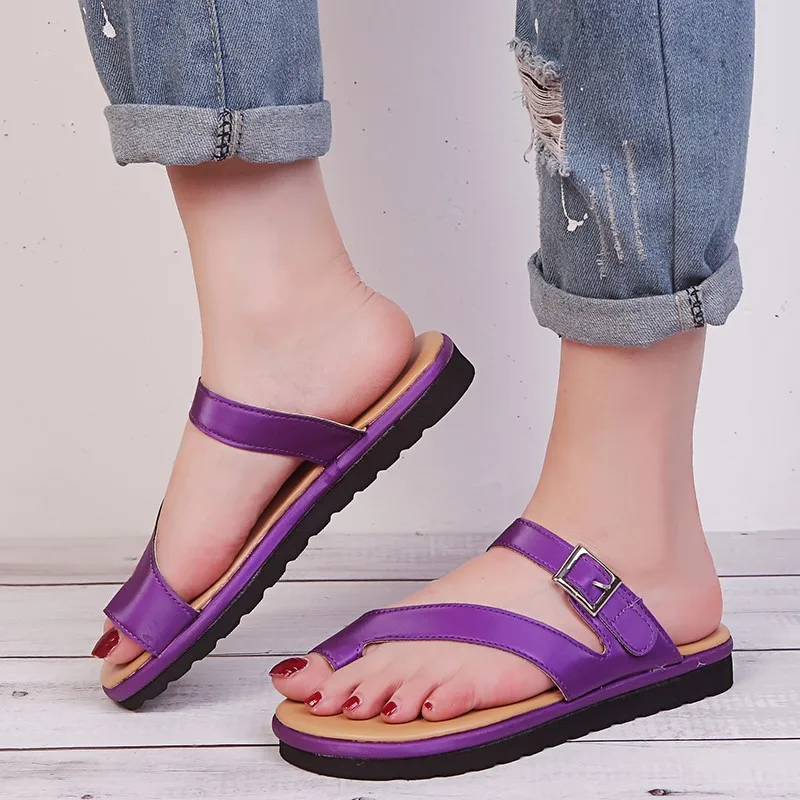 

Ladies Fashion Pu Ladies Comfortable Flat Shoes Shoes Comfortable Thick-soled Casual Soft Foot Correction Sandals Flip Flops