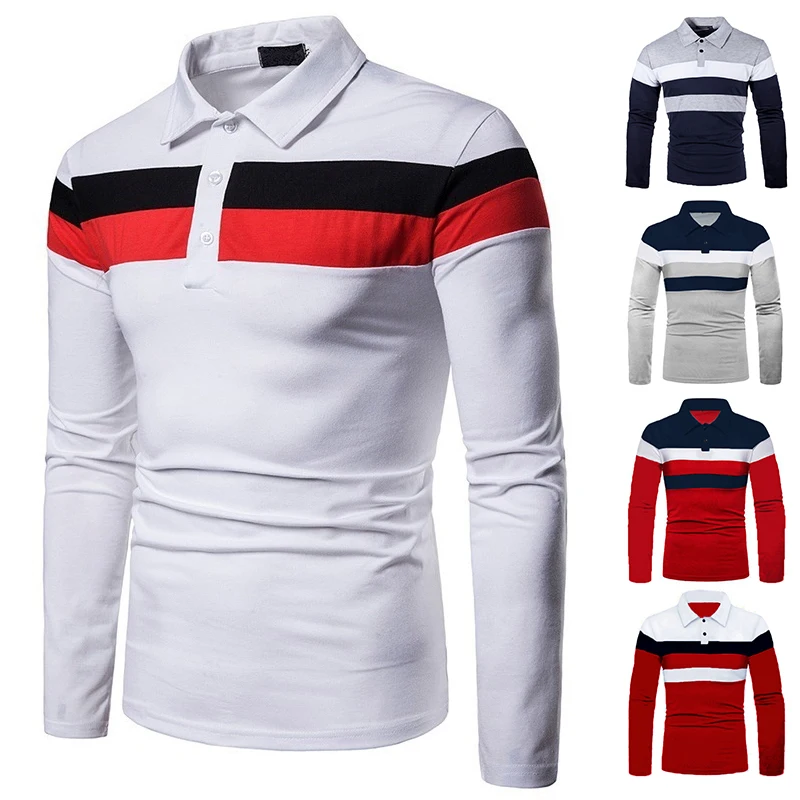 

Новинка, модная Осенняя рубашка-поло, Мужская эластичная хлопковая Спортивная футболка, Мужская Весенняя Повседневная дышащая футболка с д...