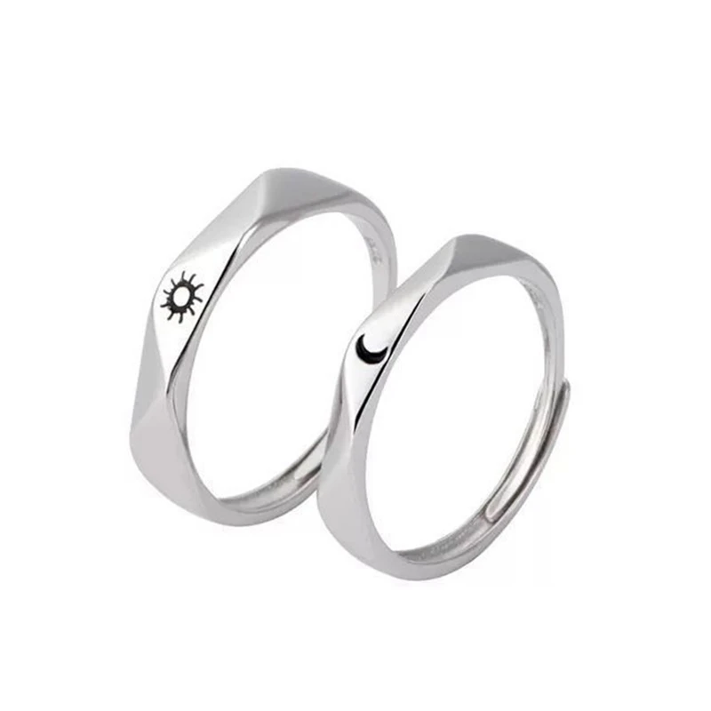 

2Pcs Sun And Moon Lover Couple Rings Set Promise Wedding Bands For Him And Her