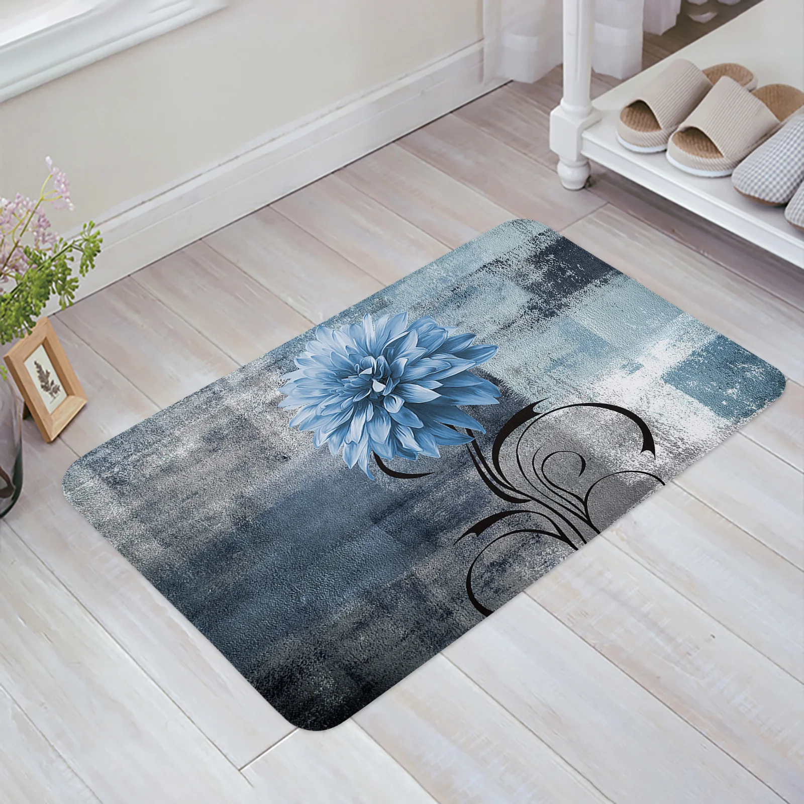 

Dahlia Texture Lines Blue Entrance Doormat Balcony Bedroom Decor Rug Kitchen Bathroom Non-slip Floor Mat Adult Home Decor