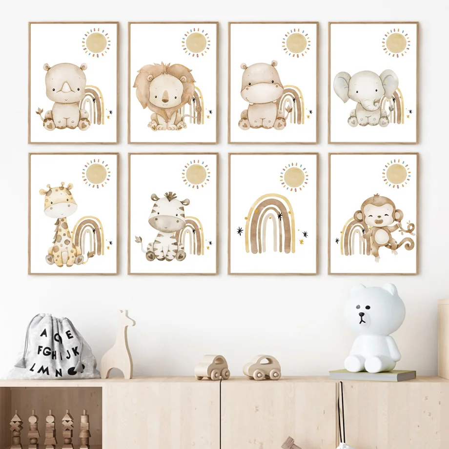 

Детская Картина на холсте с милыми животными львом солнцем