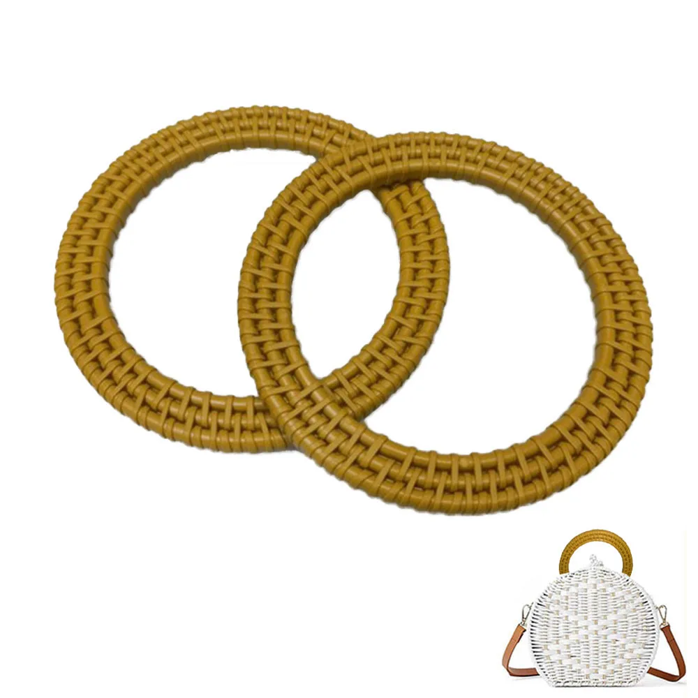 

2Pcs Round Imitation Rattan Bag Handles for Handbag Purse Handle DIY Bag Hanger Plastic Bag Strap Knitted Bag Accessories