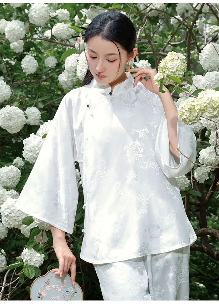 Женская однобортная блузка в китайском стиле Элегантная Дамская с цветочным