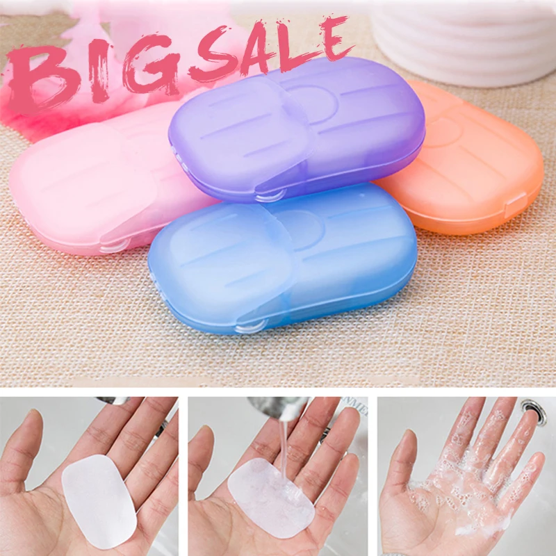 

20PCS Portable Disinfecting Soap Paper Washing Hand Bath Travel Scented Foaming Small Soap Box Papers Camping Hiking Artifact