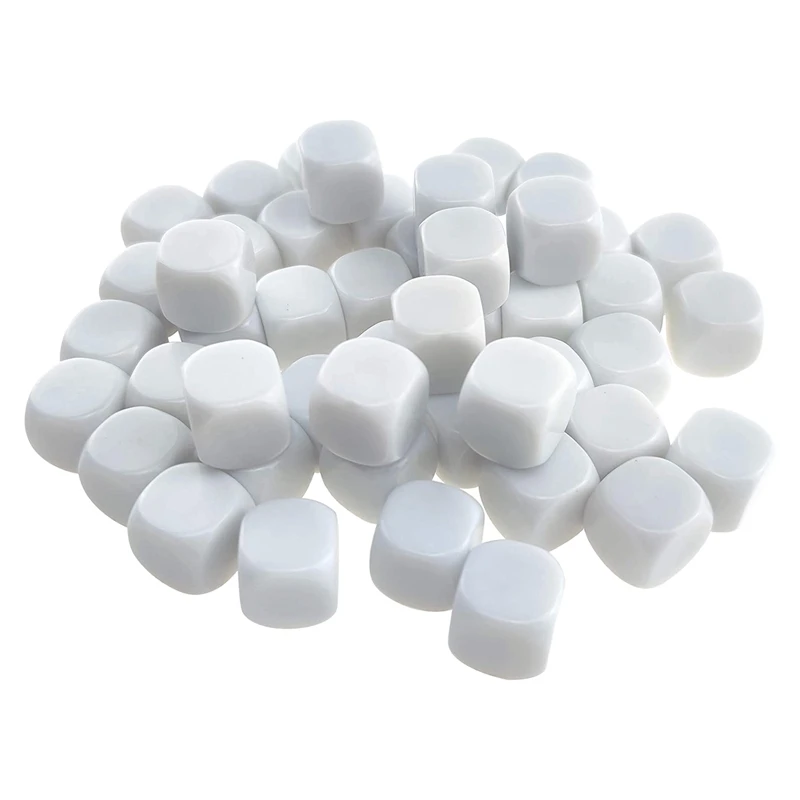 Набор пустых белых костей для обучения математике, акриловые круглые кости диаметром 16 мм, 50 шт./упаковка